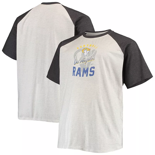 Men's Oatmeal/Heathered Charcoal Los Angeles Rams Big & Tall Raglan T-Shirt, Size: XLT, Multicolor
