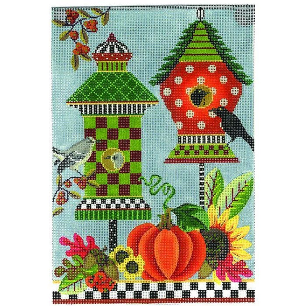 Needlepoint Handpainted Kelly Clark Autumn Celebration Crow House 10x7 -Free Us Shipping