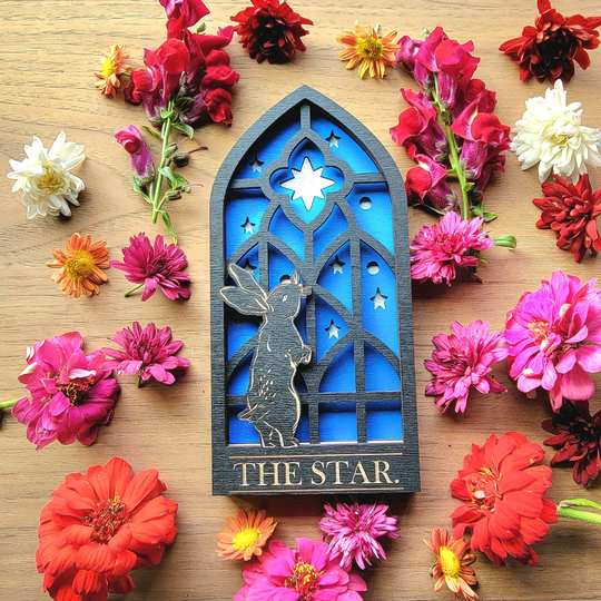 The Star. Tarot Bunny Wood Wall Decor Hanging | Shadow Box Ostara Wooden Wall Art Witchy Altar Space Victorian Gothic Window