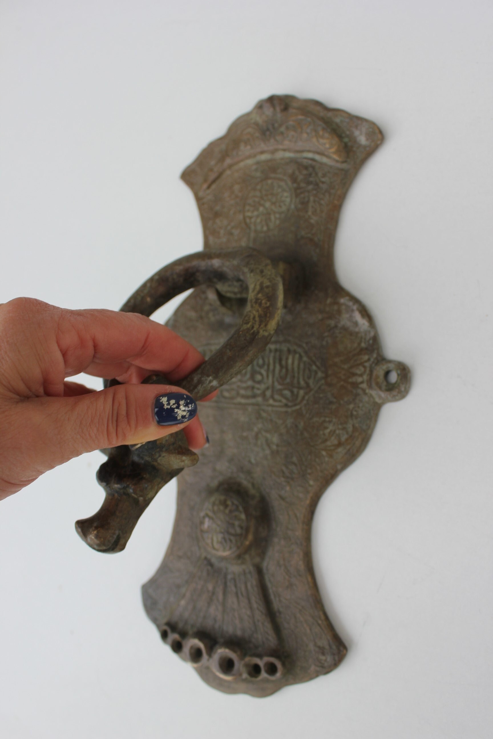 Vintage Ram's Head Door Knocker Rare Islamic Bronze Hardware Stunning Farmhouse Embellishment