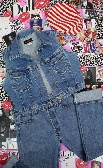 Vintage 90S Team Tactics Denim Blue Vest, Size Small