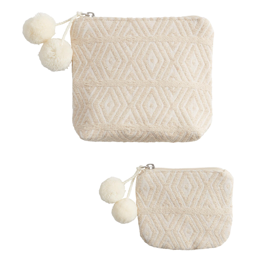 Cream And White Diamond Upcycled Zip Pouch 2 Pack by World Market