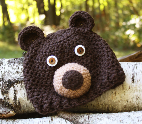 Brown Bear Hat, Crochet Beanie, Animal Boys, Girls, Men, Women, Holiday Gift, Halloween Costume, Baby Shower
