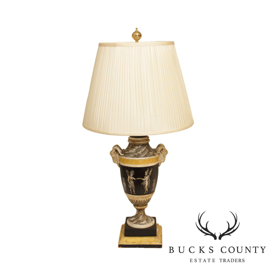 Vintage Neoclassical Painted Urn Lamp With Shade