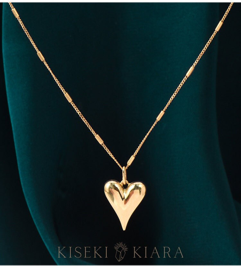14K Solid Gold Three Dimensional Love Pendant Necklace, Geometric Heart Drop Pendant, I You More Women's Dainty Necklace