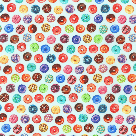Colorful Small Donuts Fabric, Robert Kaufman Sweet Tooth 20629-32 Mint, Baking, Cooking, Food Fabric By The Yard, 100% Cotton Quilt