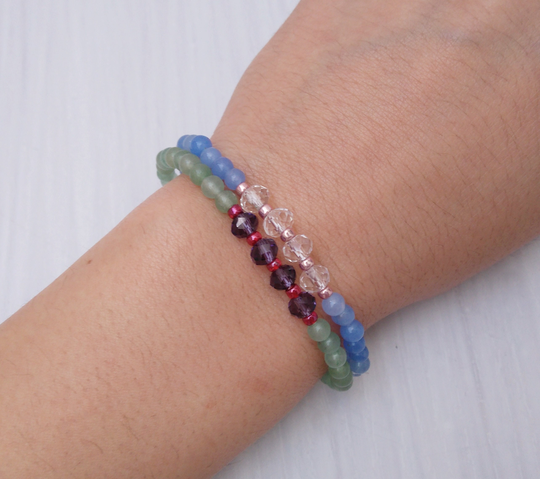 Aventurine Bracelet, Blue Agate Beaded Minimalist Czech Crystal Jewelry