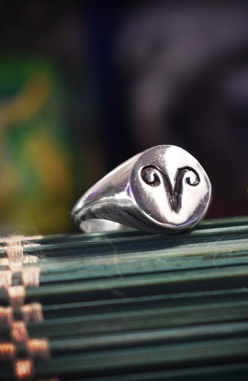 Aries Zodiac Sign Signet Ring in Sterling Silver