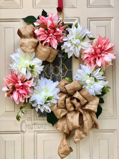 Square Shaped Floral Wreath With Large Bow, Summer Wreath, Spring Wall Decor, Bridal Home Decor