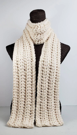 Chunky Wool Blend Crochet Winter Scarf - White