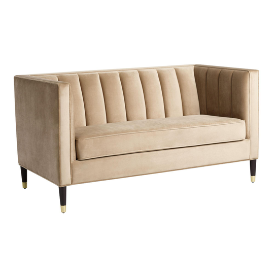 Channel Tufted Velvet Leanna Loveseat: Brown/Natural/Gold - Fabric by World Market