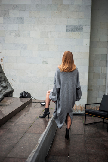 Cashmere Blend Two Side Tunic Dress in Black, Dress, Oversized Loose Minimalist Tunic Dress Made Of Wool, Women Dresses, Atuko
