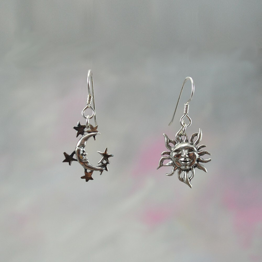 Sun & Moon Fantasy Jewelry Earrings in Sterling Silver