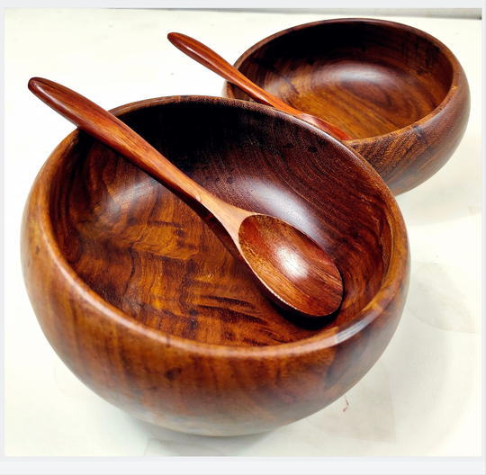 Wooden Bowl Set Of 2 Beautiful Fruit Bowl, Serving Round For Salad, Dessert, Fruits, Pasta, Soup, Cereal