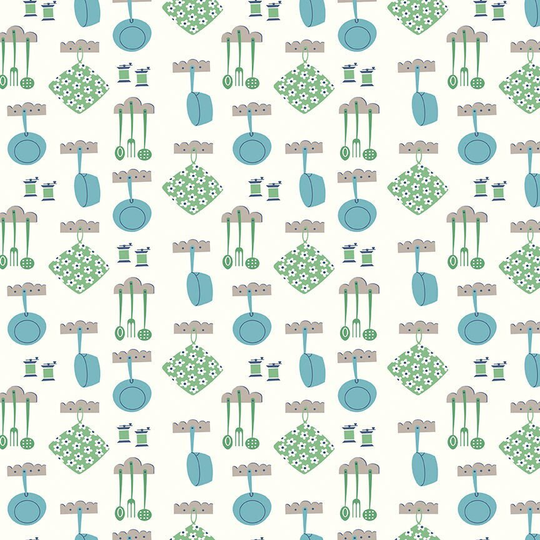 Lori Holt Cook Book Fabric By Riley Blake - White & Blue "Dinner" Kitchen The 1/2 Yard Or Fat Quarter