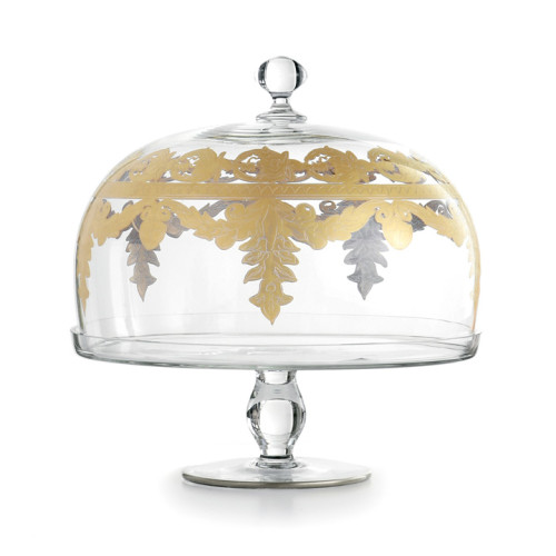 Arte Italica Vetro Gold Cake Stand with Dome 11.5 in h x 11 in rd
