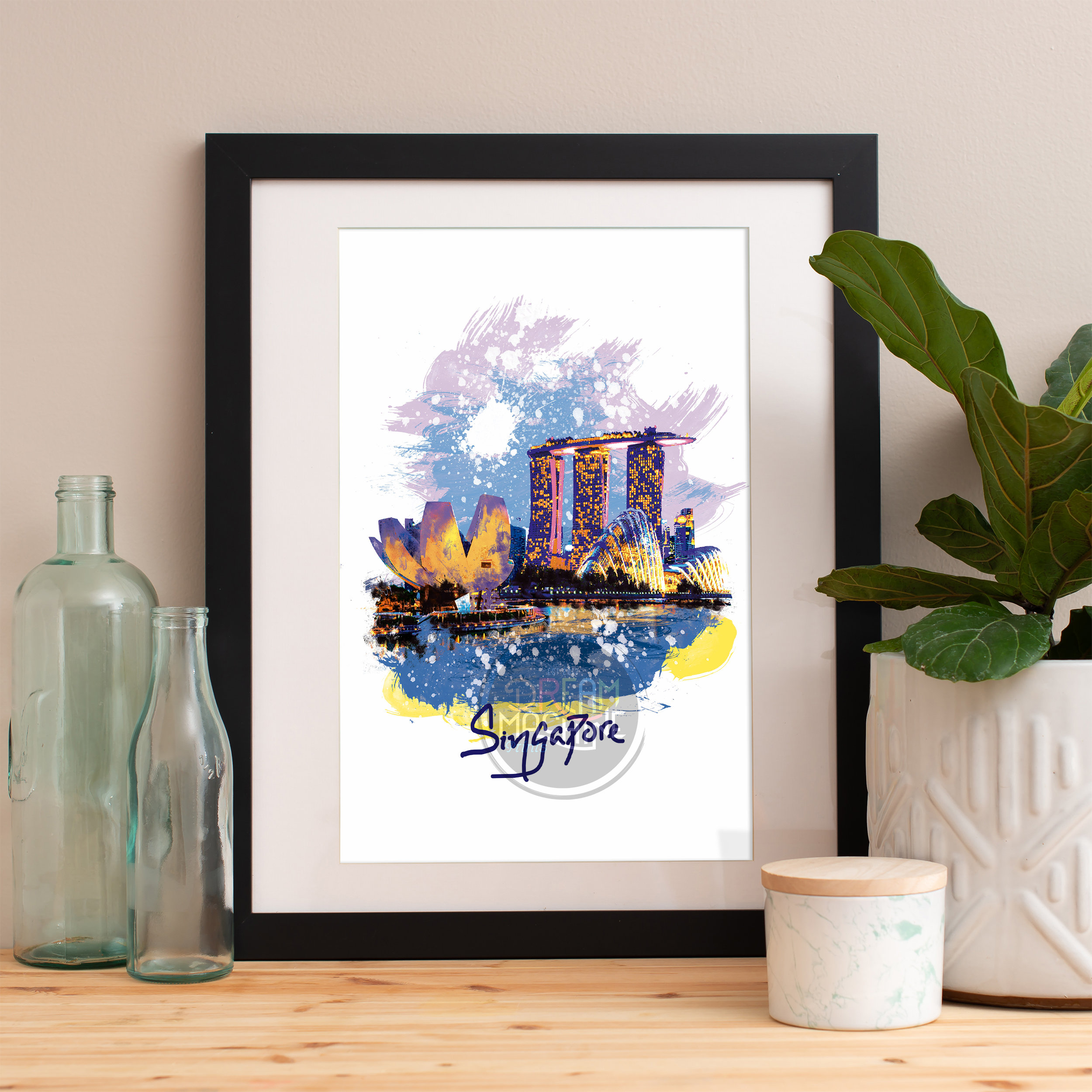 Singapore Print, Skyline, Art, Poster, Watercolor, Art Map