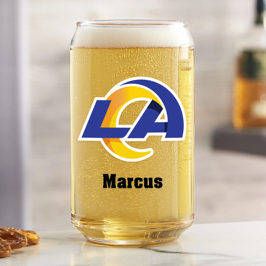 Nfl Los Angeles Rams Personalized Printed 16 Oz. Beer Can Glass, Gifts For Him, Football Gift, Father's Day Gifts, Dad