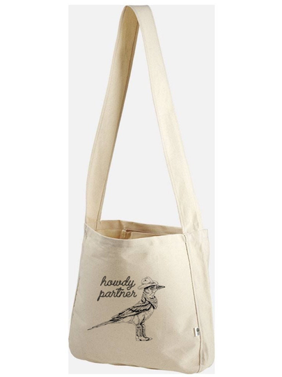Howdy Partner Cowboy Grackle Bird Canvas Tote Bag With Ipad Pocket
