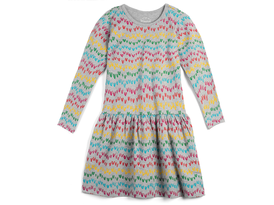 Girls Organic Cotton & Fair Trade Certified Rainbow Hearts Drop Waist Tiered Pocket Dress