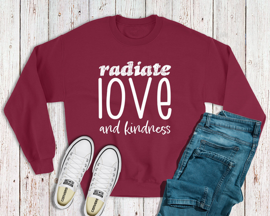 Radiate Love, Kindness, Crewneck Sweatshirt, Positive Vibes, Good Be Kind, Unisex Spread Love Tees, Graphic Tees