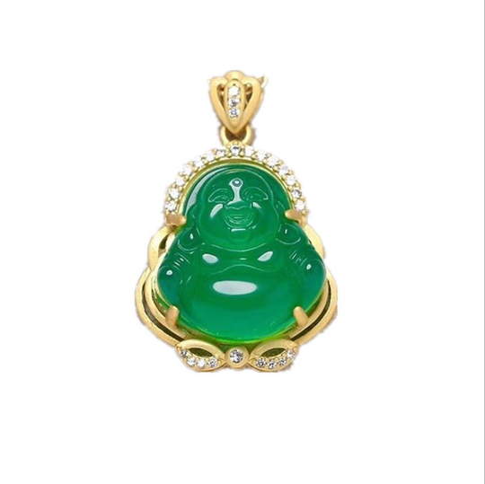 Real Emerald Green Jade Buddha Pendant Luck New Year 18K Gold Necklace Wealth Good Protection Valentine's Gift For Her Women