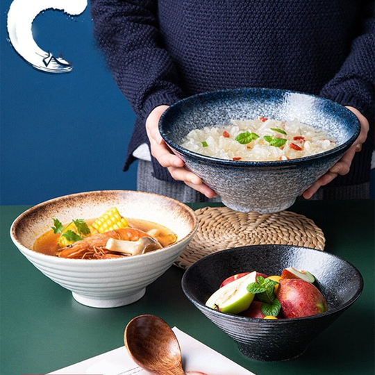Japanese Ceramic Bowl, Ramen Tableware Set, Mixed Salad Household Noodle Bowl, Rice Soup Large Creative Bowl