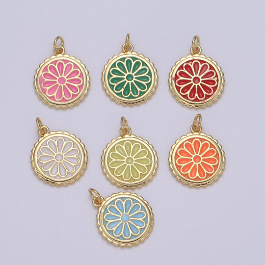 14K Gold Enamel Daisy Charms Dainty Colorful Spring Flower Pendant Jewelry Supplies