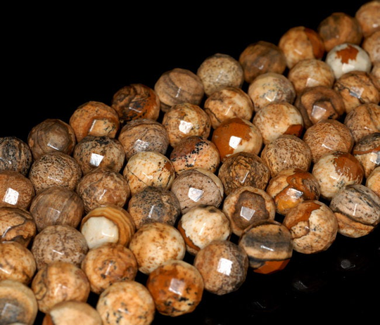 10mm Picture Jasper Gemstone Grade Aa Faceted Round Loose Beads 15 Inch Full Strand | 90190649-710B