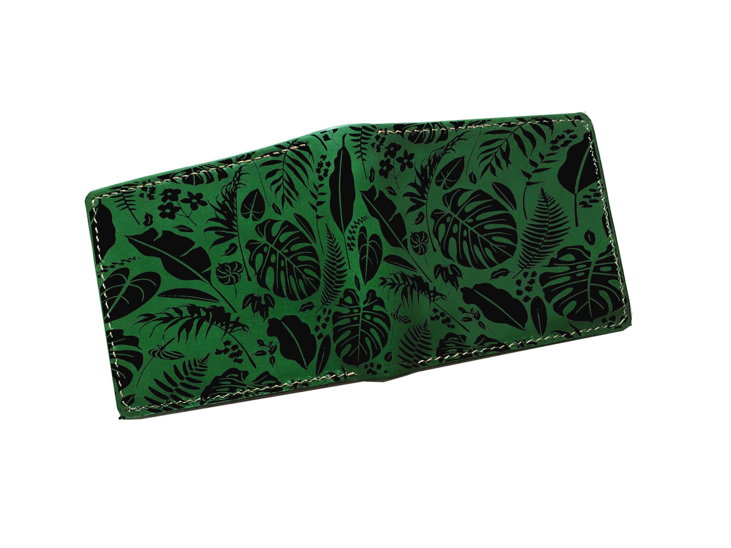 Custom Leather Men's Wallet, Tropical Leaves Pattern Present For Men, Birthday Anniversary Gift Dad, Boyfriend, Husband