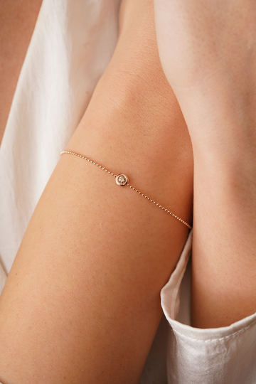 Single Bezel Diamond Bracelet, Fancy Dainty Gold Solitaire