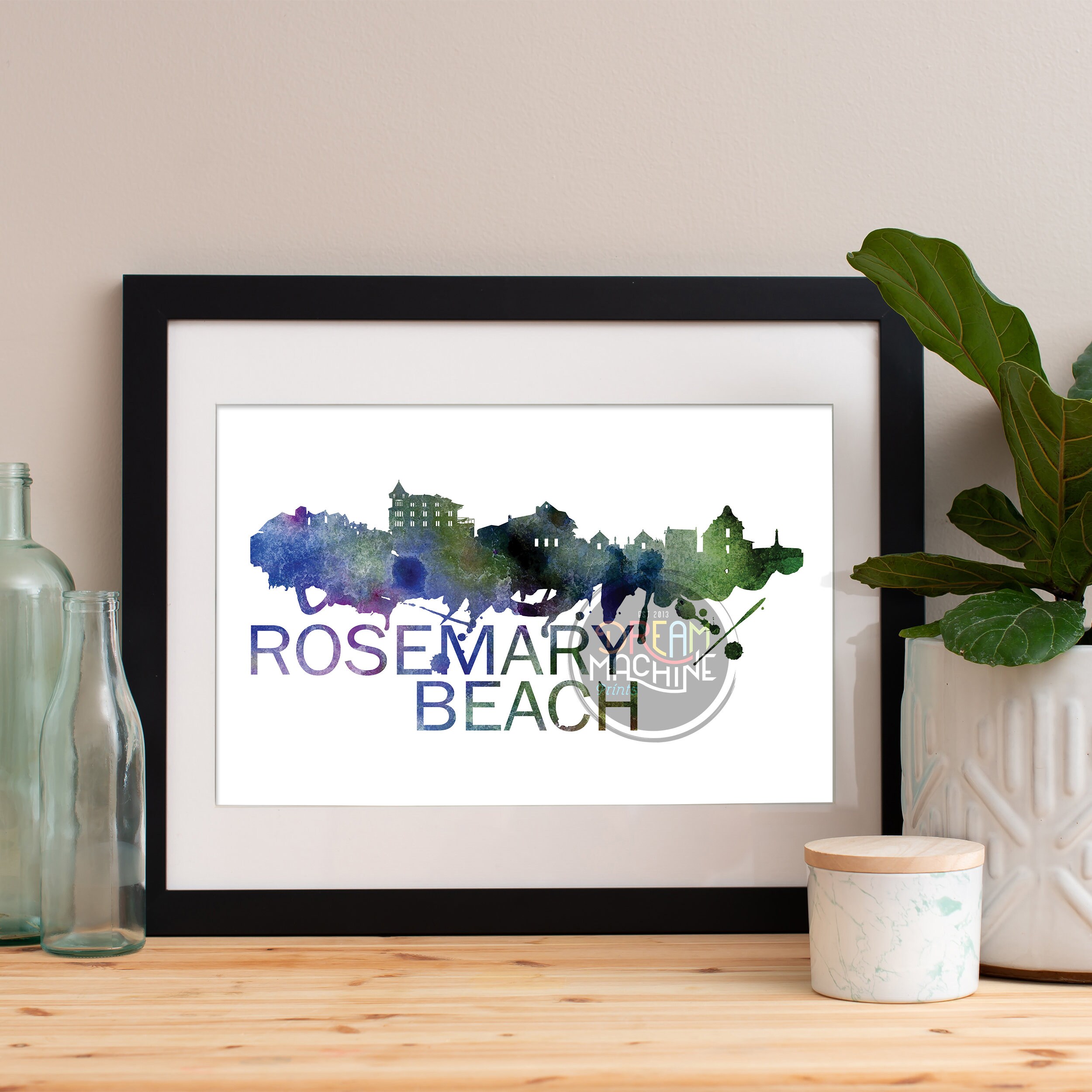 Rosemary Beach Watercolor Skyline, Art, Poster, Print