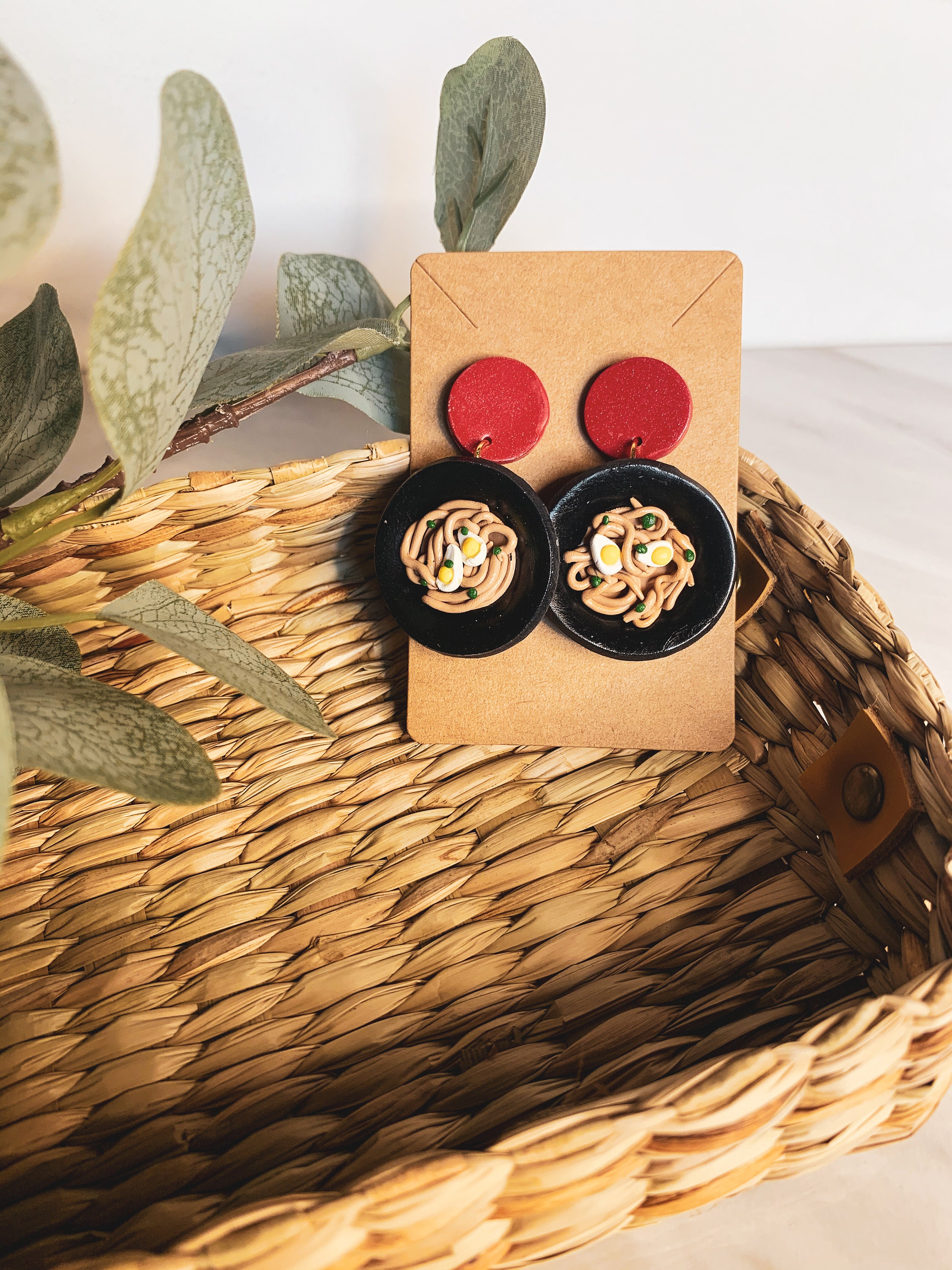 Clay Ramen Noodle Bowl Food Statement Earrings