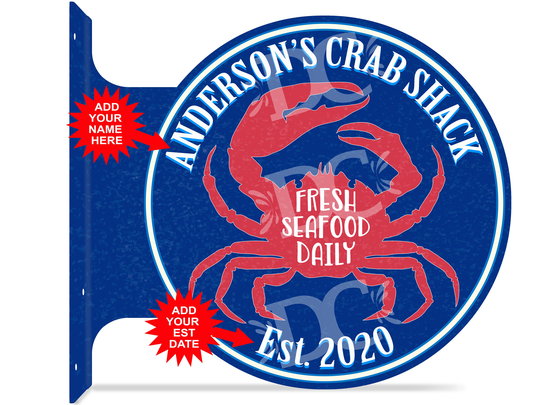 Crab Shack Double Sided Sign, Custom Seafood Signs, Decor, Restaurant Signs