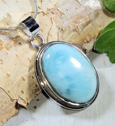 Natural Top Grade Dominican Larimar Handmade .925 Sterling Silver Pendant 1 1/2" X 3/4" 8 Grams Ab19