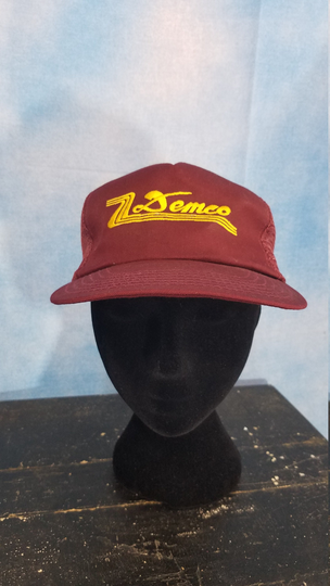 Vintage 90S Maroon Cotton Blend Snapback Trucker Hat Seed Cap With Gold Embroidered "Demco" Insignia | Rv Towing Product Company