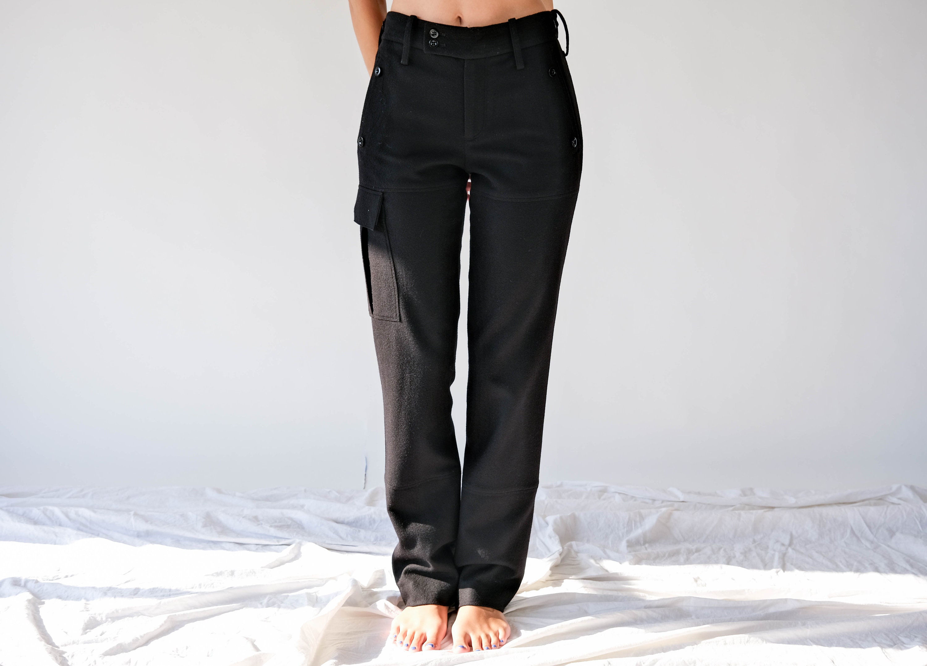 Ralph Lauren Black Label Cashmere Blend High Mid Rise Cargo Pants Unworn with Original Tags | Military, Sailor Y2K 2000S Rl Designer Slacks