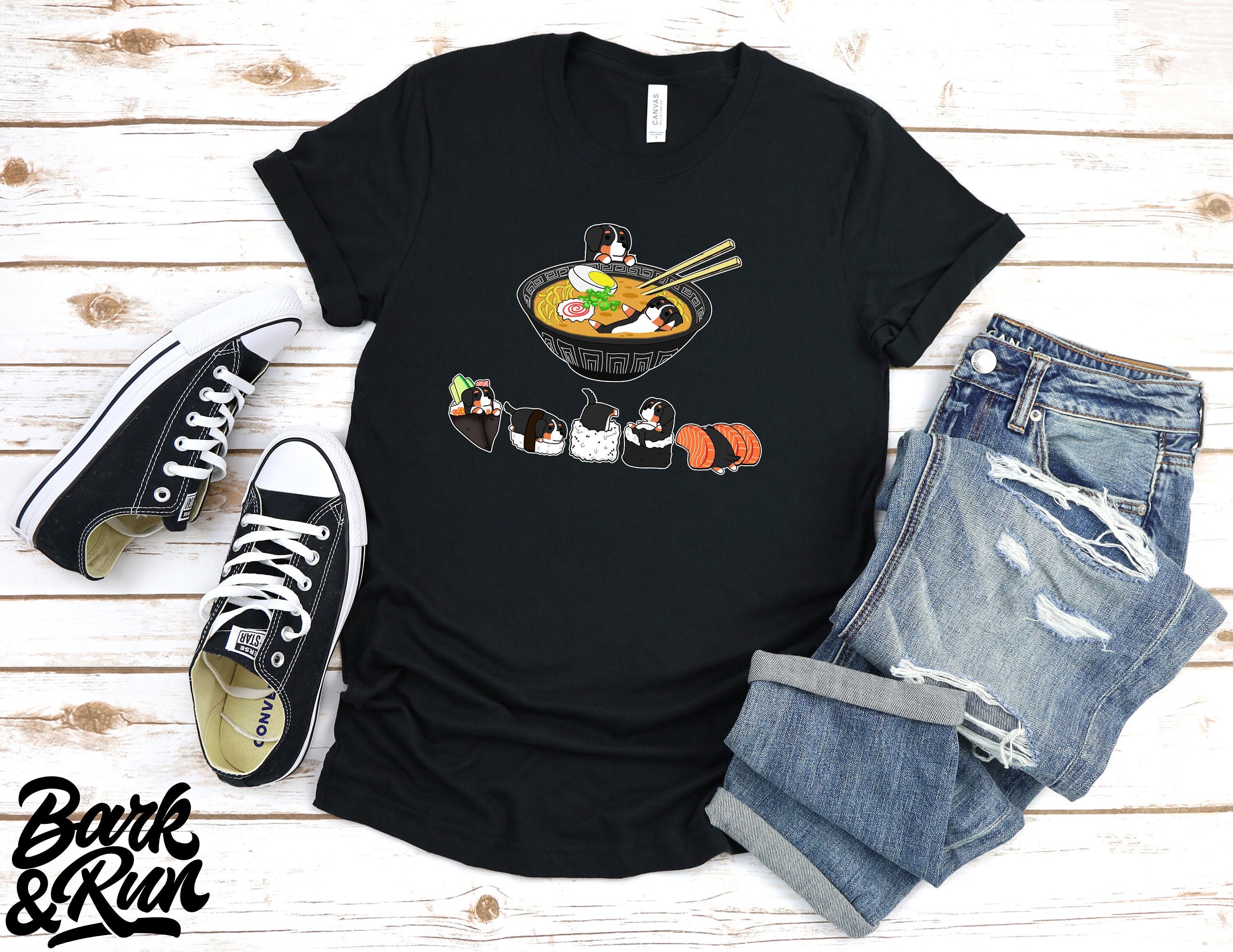 Bernese Shirt, 100% Cotton, Unisex. Sushi & Ramen Chubby Style Art Of Bernese Mountain Dog, Kawaii By Bark&run