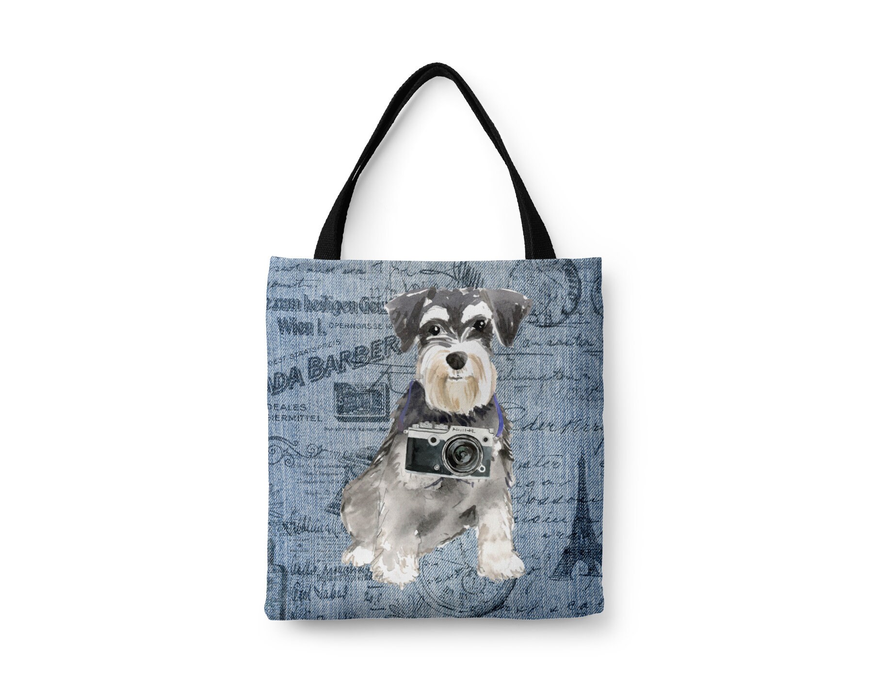 Schnauzer & Miniature Dog Tote Bag Illustrated Dogs & 6 Denim Inspired Styles. All Purpose Ideal For Shopping. Mittelschnauzer