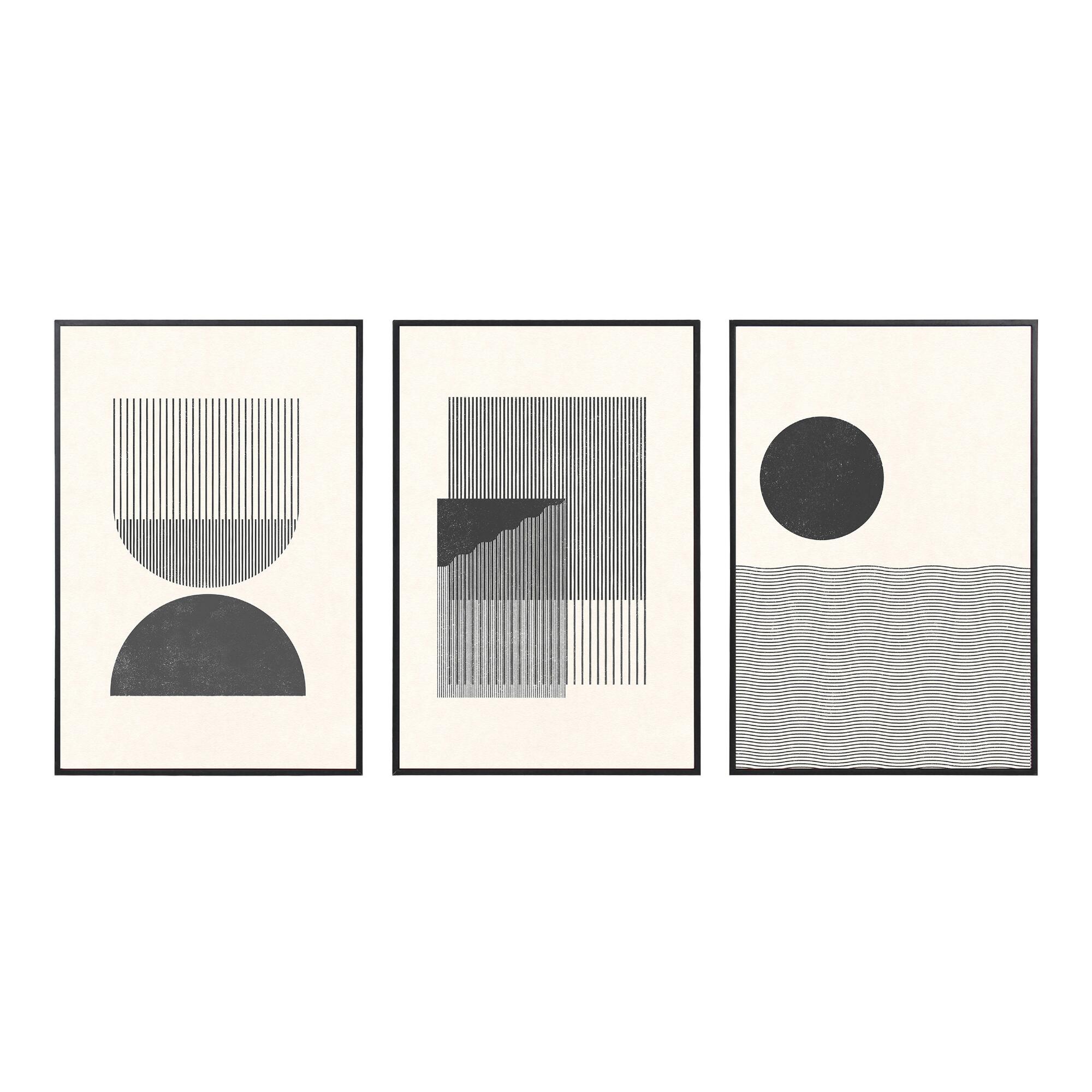Black And White Retro Framed Wall Art 3 Piece: Multi - Wood by World Market