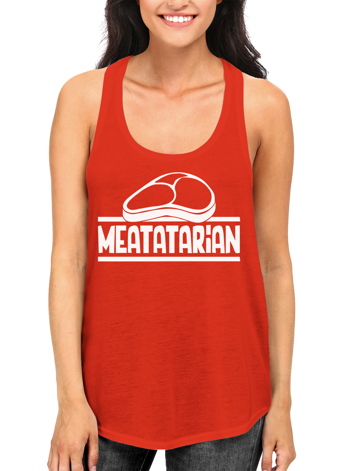Meatatarian Carnivore Diet No-Vegans Here No Lettuce Only Animal Meat Beef Steak Poultry Seafood Fish Eat Women's Racerback Tank Top Sf-0412