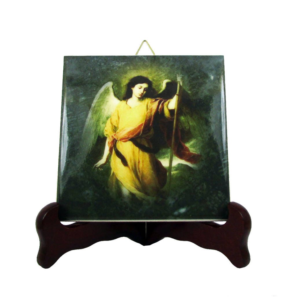st Raphael The Archangel - Saint Icon On Ceramic Tile Handmade in Italy Catholic Art Saints Serie