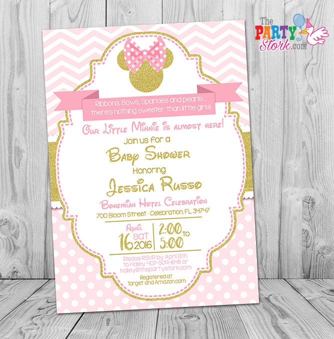 Minnie Mouse Baby Shower Invitations | Pink & Gold