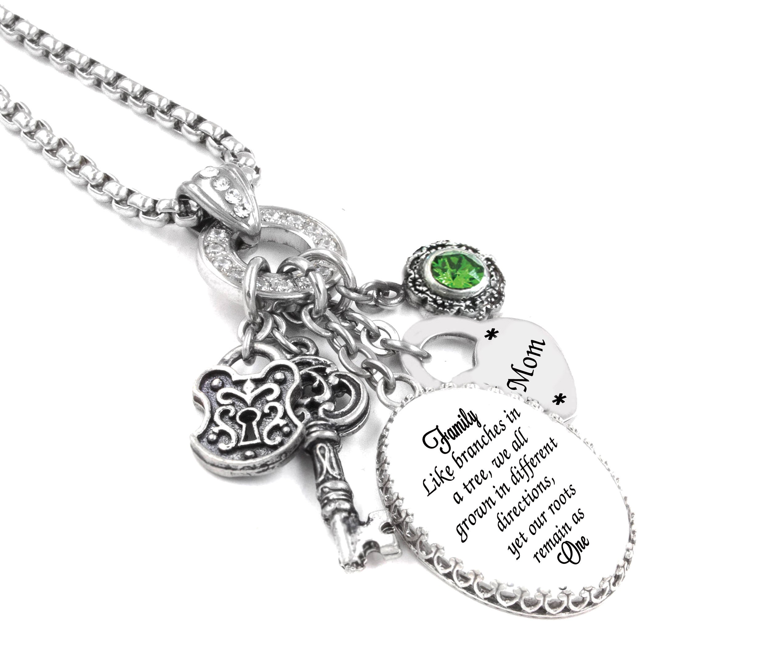Personalized Family Necklace With Quote, Birthday Gift Birthstones, For Mom, Grandma, Sister, Engraved Name