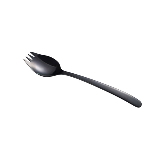 LAN 2 in 1 Stainless Steel Spork Salad Noodles Fork Spoon Travel Picnic Tableware - black