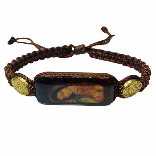 Our Lady Of Guadalupe Knotted Rope Bracelet Hand Made Brown