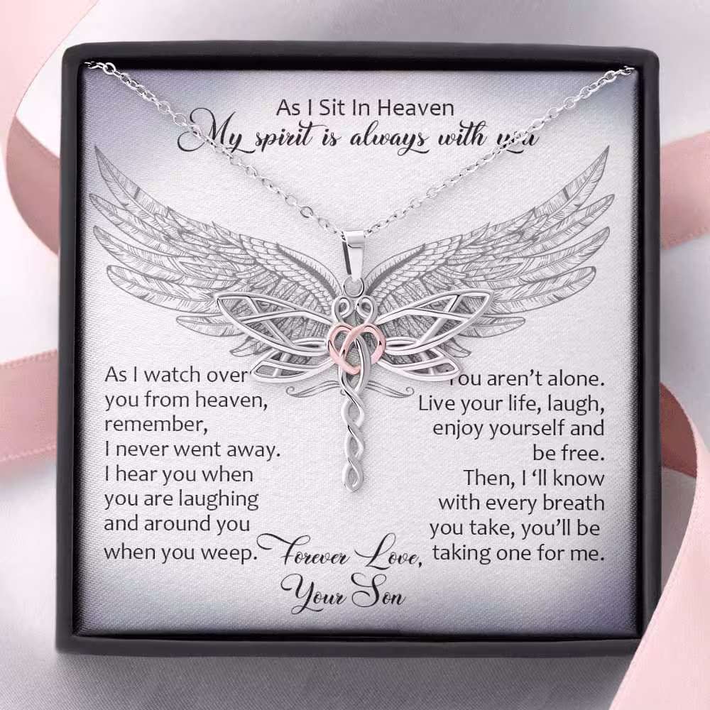 From My Son in Heaven Dragonfly Necklace | Memorial Loss Of Gift Sympathy