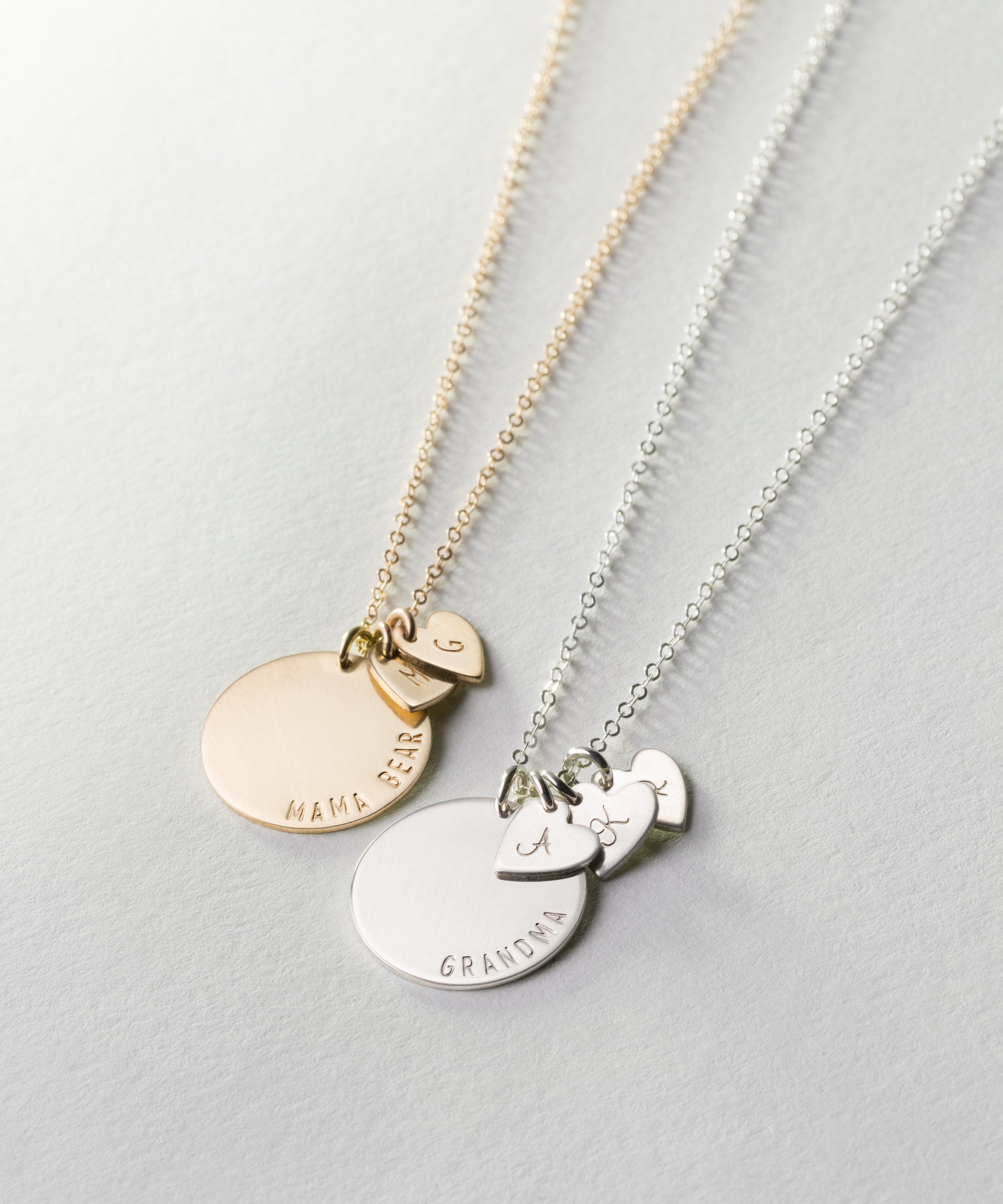 Mother's Necklace With Kids Initials - For Mom Mama Bear Gift Initial Heart Tags Ln228