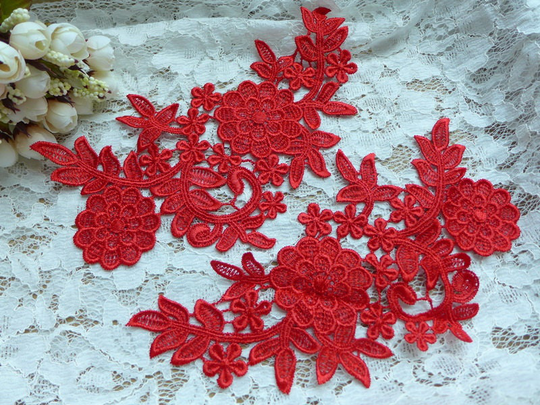 Beautiful Red Venice Floral Applique Lace Wedding Accessory Appliques Bridal One Pair