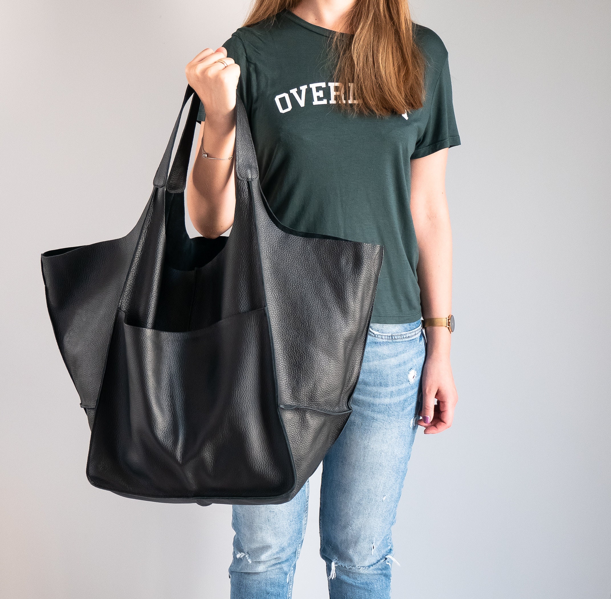 Black Oversize Handbag, Leather Women Purse, Big Shoulder Bag, Hobo Large Tote, Everyday Slouchy Tote Ab